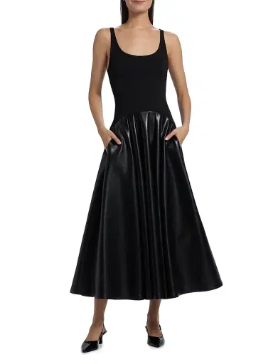 ALICE + OLIVIA Women's Adley Faux-Leather Drop-Waist Flared Maxi Dress - Black | Thumbnail 3 ALICE + OLIVIA Women's Adley Faux-Leather Drop-Waist Flared Maxi Dress - Black | Thumbnail 3