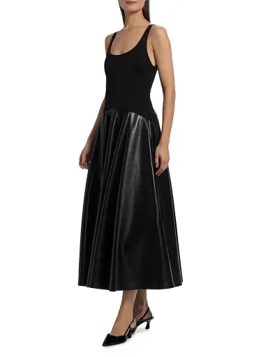 ALICE + OLIVIA Women's Adley Faux-Leather Drop-Waist Flared Maxi Dress - Black | Thumbnail 4 ALICE + OLIVIA Women's Adley Faux-Leather Drop-Waist Flared Maxi Dress - Black | Thumbnail 4
