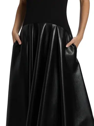 ALICE + OLIVIA Women's Adley Faux-Leather Drop-Waist Flared Maxi Dress - Black | Thumbnail 6 ALICE + OLIVIA Women's Adley Faux-Leather Drop-Waist Flared Maxi Dress - Black | Thumbnail 6
