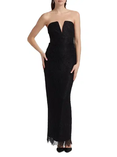 BCBGMAXAZRIA Women's Lace-Trimmed Strapless V-Neck Gown - Black | Thumbnail 3 BCBGMAXAZRIA Women's Lace-Trimmed Strapless V-Neck Gown - Black | Thumbnail 3