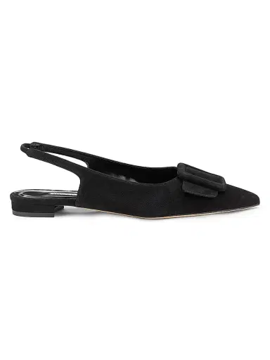 Manolo Blahnik Women's Maylura Suede Slingback Flats - Black - Size 6 | Thumbnail 1 Manolo Blahnik Women's Maylura Suede Slingback Flats - Black - Size 6 | Thumbnail 1