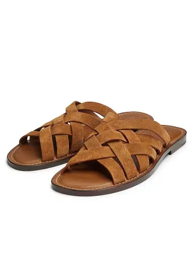 Brunello Cucinelli Men's Woven Suede Sandals - Brown | Thumbnail 2 Brunello Cucinelli Men's Woven Suede Sandals - Brown | Thumbnail 2