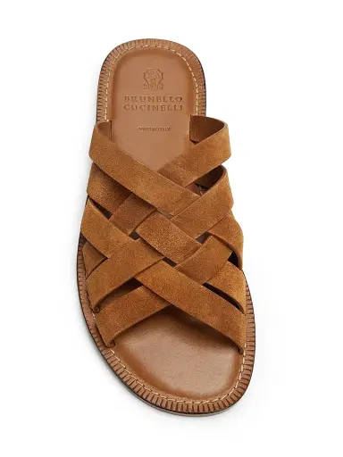 Brunello Cucinelli Men's Woven Suede Sandals - Brown | Thumbnail 4 Brunello Cucinelli Men's Woven Suede Sandals - Brown | Thumbnail 4