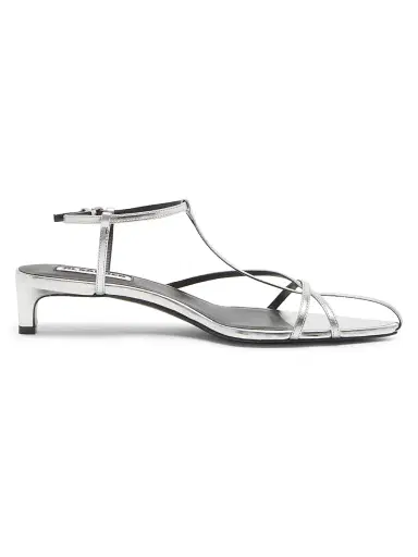 Jil Sander Women's 35MM Metallic Leather Kitten-Heel Sandals - Sky Grey - Size 11 | Thumbnail 1 Jil Sander Women's 35MM Metallic Leather Kitten-Heel Sandals - Sky Grey - Size 11 | Thumbnail 1