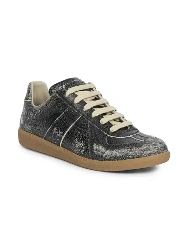 Maison Margiela Men's Replica Distressed Leather Sneakers - Black White | Thumbnail 2 Maison Margiela Men's Replica Distressed Leather Sneakers - Black White | Thumbnail 2