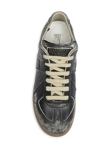 Maison Margiela Men's Replica Distressed Leather Sneakers - Black White | Thumbnail 4 Maison Margiela Men's Replica Distressed Leather Sneakers - Black White | Thumbnail 4