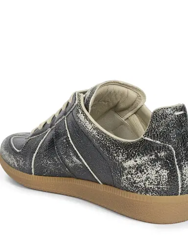 Maison Margiela Men's Replica Distressed Leather Sneakers - Black White | Thumbnail 5 Maison Margiela Men's Replica Distressed Leather Sneakers - Black White | Thumbnail 5