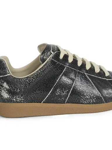 Maison Margiela Men's Replica Distressed Leather Sneakers - Black White | Thumbnail 6 Maison Margiela Men's Replica Distressed Leather Sneakers - Black White | Thumbnail 6