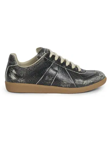 Maison Margiela Men's Replica Distressed Leather Sneakers - Black White | Thumbnail 1 Maison Margiela Men's Replica Distressed Leather Sneakers - Black White | Thumbnail 1