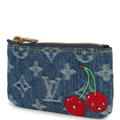 Louis Vuitton Louis Vuitton X Takashi Murakami Key Pouch Denim Monogram Cherry Gold Hardware | Thumbnail 4 Louis Vuitton Louis Vuitton X Takashi Murakami Key Pouch Denim Monogram Cherry Gold Hardware | Thumbnail 4
