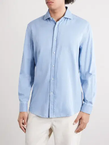 Brunello Cucinelli Cutaway-Collar Cotton-Chambray Shirt - Men | Thumbnail 3 Brunello Cucinelli Cutaway-Collar Cotton-Chambray Shirt - Men | Thumbnail 3