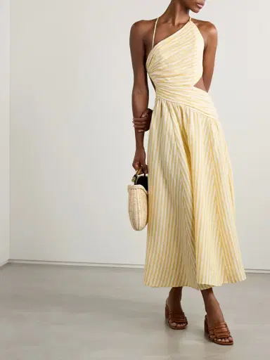 Zimmermann Cascadian Cutout Ruched Striped Linen Midi Dress | Thumbnail 2 Zimmermann Cascadian Cutout Ruched Striped Linen Midi Dress | Thumbnail 2