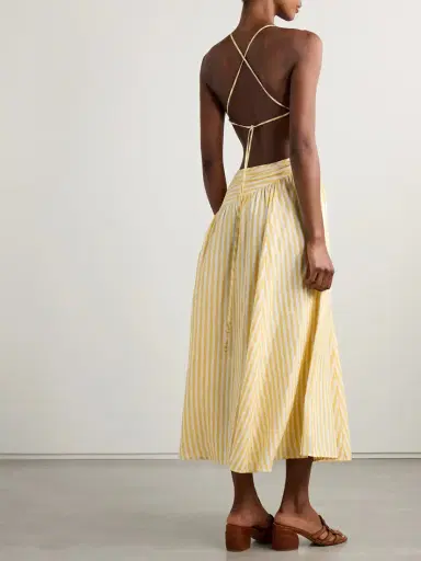 Zimmermann Cascadian Cutout Ruched Striped Linen Midi Dress | Thumbnail 3 Zimmermann Cascadian Cutout Ruched Striped Linen Midi Dress | Thumbnail 3