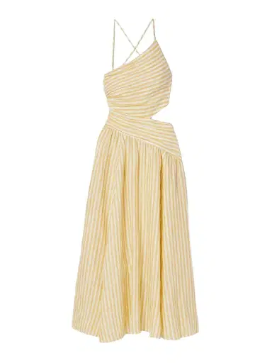 Zimmermann Cascadian Cutout Ruched Striped Linen Midi Dress | Thumbnail 1 Zimmermann Cascadian Cutout Ruched Striped Linen Midi Dress | Thumbnail 1