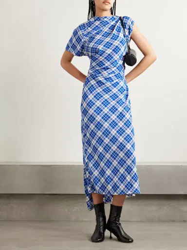 Proenza Schouler Hallie Ruched Checked Twill Midi Dress | Thumbnail 2 Proenza Schouler Hallie Ruched Checked Twill Midi Dress | Thumbnail 2