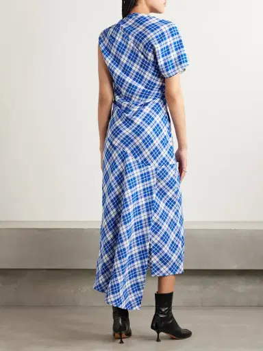Proenza Schouler Hallie Ruched Checked Twill Midi Dress | Thumbnail 3 Proenza Schouler Hallie Ruched Checked Twill Midi Dress | Thumbnail 3