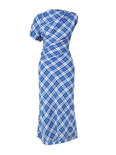 Proenza Schouler Hallie Ruched Checked Twill Midi Dress | Thumbnail 1 Proenza Schouler Hallie Ruched Checked Twill Midi Dress | Thumbnail 1