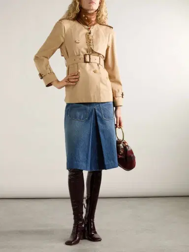 Chloé Double-breasted Leather-trimmed Cotton-gabardine Trench Coat | Thumbnail 2 Chloé Double-breasted Leather-trimmed Cotton-gabardine Trench Coat | Thumbnail 2