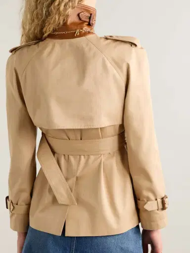 Chloé Double-breasted Leather-trimmed Cotton-gabardine Trench Coat | Thumbnail 3 Chloé Double-breasted Leather-trimmed Cotton-gabardine Trench Coat | Thumbnail 3