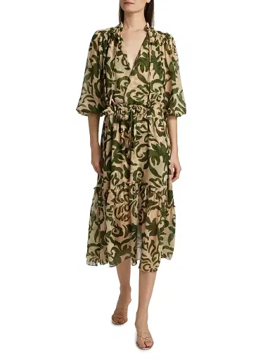 MISA Los Angeles Women's Olivia Printed Chiffon Midi-Dress - Tonal Cactus | Thumbnail 2 MISA Los Angeles Women's Olivia Printed Chiffon Midi-Dress - Tonal Cactus | Thumbnail 2