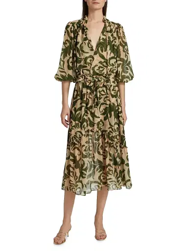 MISA Los Angeles Women's Olivia Printed Chiffon Midi-Dress - Tonal Cactus | Thumbnail 3 MISA Los Angeles Women's Olivia Printed Chiffon Midi-Dress - Tonal Cactus | Thumbnail 3