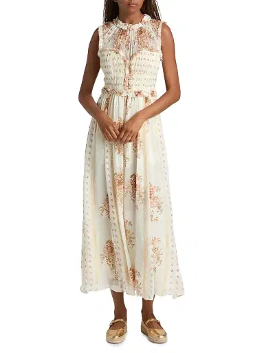 Ulla Johnson Women's Kasia Printed Silk Chiffon Midi-Dress - Alabaster | Thumbnail 3 Ulla Johnson Women's Kasia Printed Silk Chiffon Midi-Dress - Alabaster | Thumbnail 3