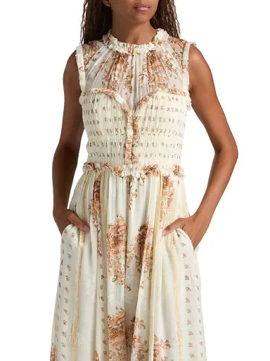 Ulla Johnson Women's Kasia Printed Silk Chiffon Midi-Dress - Alabaster | Thumbnail 6 Ulla Johnson Women's Kasia Printed Silk Chiffon Midi-Dress - Alabaster | Thumbnail 6