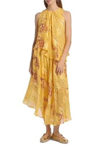Ulla Johnson Women's Caprice Asymmetric Printed Silk Midi-Dress - Soleil | Thumbnail 3 Ulla Johnson Women's Caprice Asymmetric Printed Silk Midi-Dress - Soleil | Thumbnail 3