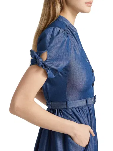 Saloni Women's Ena Floral-Embroidered Cotton-Blend Midi Shirtdress - Mid Wash Datura | Thumbnail 6 Saloni Women's Ena Floral-Embroidered Cotton-Blend Midi Shirtdress - Mid Wash Datura | Thumbnail 6