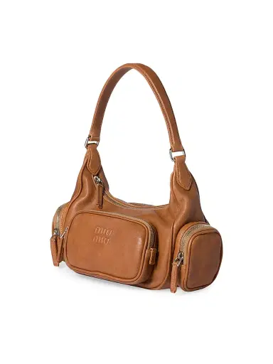 Miu Miu Women's Pocket Nappa Leather Shoulder Bag - Brown | Thumbnail 4 Miu Miu Women's Pocket Nappa Leather Shoulder Bag - Brown | Thumbnail 4