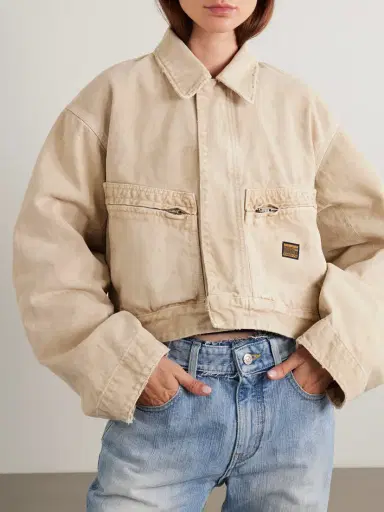 Balenciaga Cropped Distressed Appliquéd Denim Jacket | Thumbnail 3 Balenciaga Cropped Distressed Appliquéd Denim Jacket | Thumbnail 3