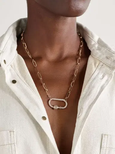 Marla Aaron Allstone Regular Lock + Stoned 14-karat Rose Gold Diamond Necklace | Thumbnail 2 Marla Aaron Allstone Regular Lock + Stoned 14-karat Rose Gold Diamond Necklace | Thumbnail 2