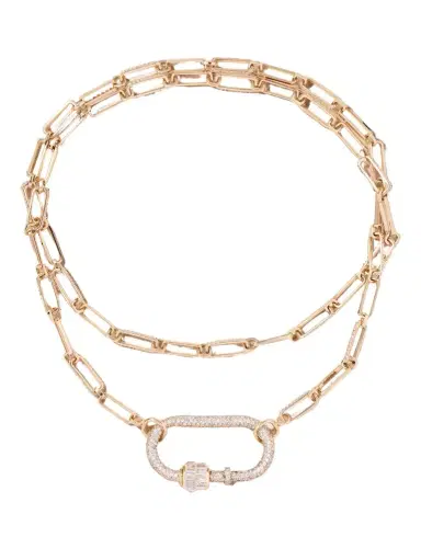 Marla Aaron Allstone Regular Lock + Stoned 14-karat Rose Gold Diamond Necklace | Thumbnail 1 Marla Aaron Allstone Regular Lock + Stoned 14-karat Rose Gold Diamond Necklace | Thumbnail 1