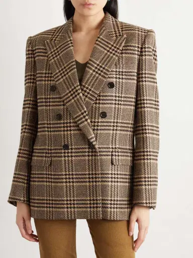 Saint Laurent Double-breasted Checked Silk And Cashmere-blend Blazer | Thumbnail 3 Saint Laurent Double-breasted Checked Silk And Cashmere-blend Blazer | Thumbnail 3