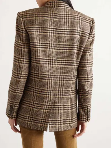 Saint Laurent Double-breasted Checked Silk And Cashmere-blend Blazer | Thumbnail 4 Saint Laurent Double-breasted Checked Silk And Cashmere-blend Blazer | Thumbnail 4