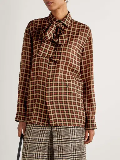 Saint Laurent Pussy-bow Checked Wool Shirt | Thumbnail 3 Saint Laurent Pussy-bow Checked Wool Shirt | Thumbnail 3