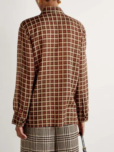 Saint Laurent Pussy-bow Checked Wool Shirt | Thumbnail 4 Saint Laurent Pussy-bow Checked Wool Shirt | Thumbnail 4