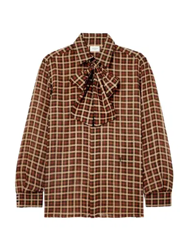 Saint Laurent Pussy-bow Checked Wool Shirt | Thumbnail 1 Saint Laurent Pussy-bow Checked Wool Shirt | Thumbnail 1
