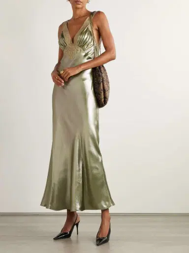 Saint Laurent Lace-trimmed Gathered Silk-charmeuse Maxi Dress | Thumbnail 2 Saint Laurent Lace-trimmed Gathered Silk-charmeuse Maxi Dress | Thumbnail 2