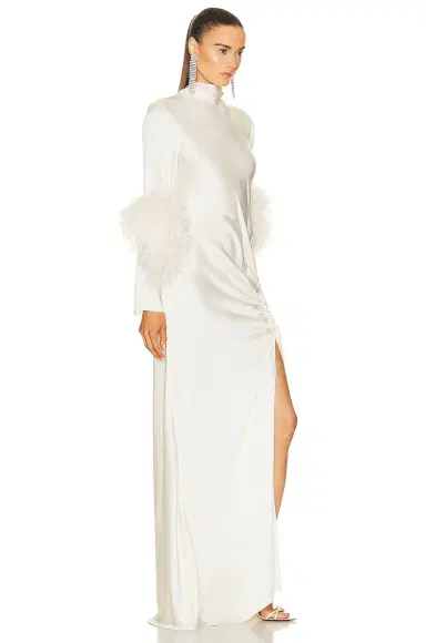 Lapointe Doubleface Satin Bias Tab Slit Maxi Dress In Cream | Thumbnail 2 Lapointe Doubleface Satin Bias Tab Slit Maxi Dress In Cream | Thumbnail 2