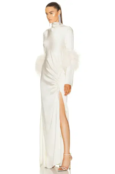 Lapointe Doubleface Satin Bias Tab Slit Maxi Dress In Cream | Thumbnail 3 Lapointe Doubleface Satin Bias Tab Slit Maxi Dress In Cream | Thumbnail 3