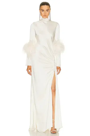 Lapointe Doubleface Satin Bias Tab Slit Maxi Dress In Cream | Thumbnail 1 Lapointe Doubleface Satin Bias Tab Slit Maxi Dress In Cream | Thumbnail 1