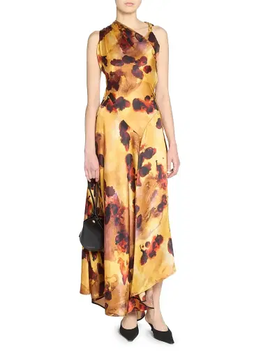 Victoria Beckham Women's Floral Satin Asymmetric Sleeveless Maxi Dress | Thumbnail 2 Victoria Beckham Women's Floral Satin Asymmetric Sleeveless Maxi Dress | Thumbnail 2