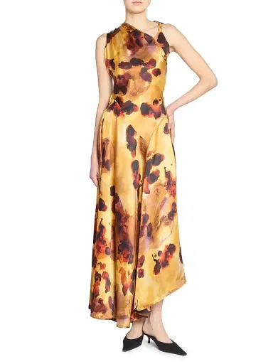 Victoria Beckham Women's Floral Satin Asymmetric Sleeveless Maxi Dress | Thumbnail 3 Victoria Beckham Women's Floral Satin Asymmetric Sleeveless Maxi Dress | Thumbnail 3