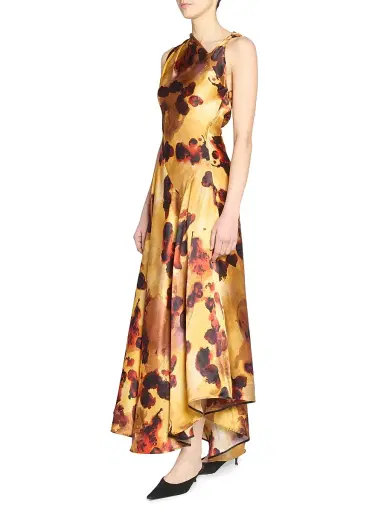 Victoria Beckham Women's Floral Satin Asymmetric Sleeveless Maxi Dress | Thumbnail 4 Victoria Beckham Women's Floral Satin Asymmetric Sleeveless Maxi Dress | Thumbnail 4