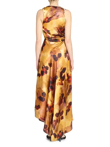 Victoria Beckham Women's Floral Satin Asymmetric Sleeveless Maxi Dress | Thumbnail 5 Victoria Beckham Women's Floral Satin Asymmetric Sleeveless Maxi Dress | Thumbnail 5