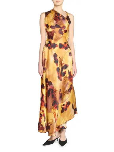 Victoria Beckham Women's Floral Satin Asymmetric Sleeveless Maxi Dress | Thumbnail 6 Victoria Beckham Women's Floral Satin Asymmetric Sleeveless Maxi Dress | Thumbnail 6
