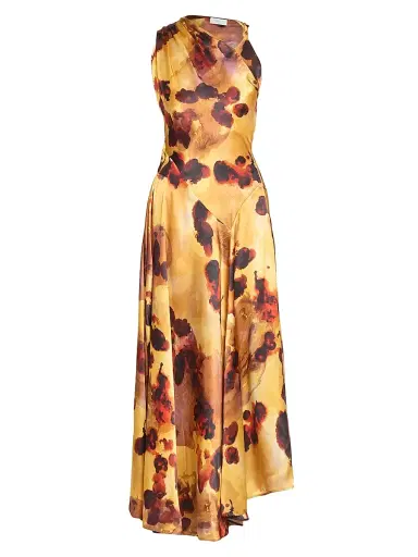 Victoria Beckham Women's Floral Satin Asymmetric Sleeveless Maxi Dress | Thumbnail 1 Victoria Beckham Women's Floral Satin Asymmetric Sleeveless Maxi Dress | Thumbnail 1