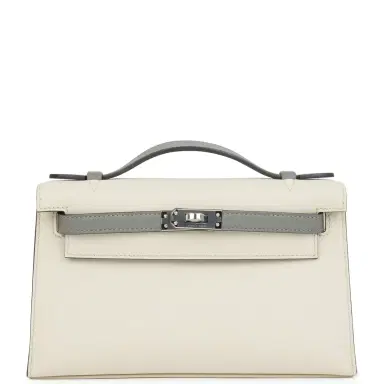HERMÈS Hermes Special Order (HSS) Kelly Pochette Beton and Gris Meyer Swift Palladium Hardware | Thumbnail 1 HERMÈS Hermes Special Order (HSS) Kelly Pochette Beton and Gris Meyer Swift Palladium Hardware | Thumbnail 1