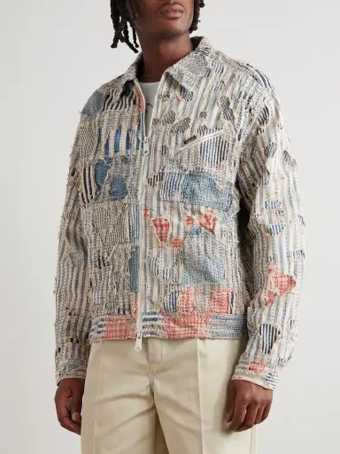 KAPITAL Boro Distressed Patchwork Cotton and Linen-Blend Zip-Up Jacket - Men | Thumbnail 3 KAPITAL Boro Distressed Patchwork Cotton and Linen-Blend Zip-Up Jacket - Men | Thumbnail 3